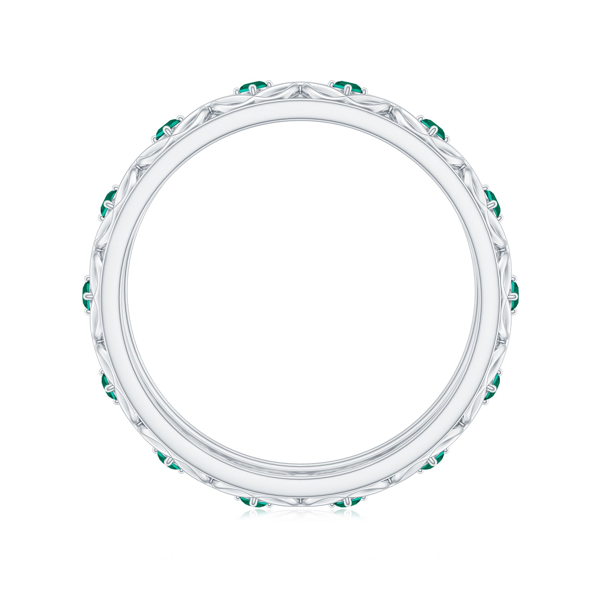 Vintage Inspired Lab Grown Emerald Celtic Wedding Band