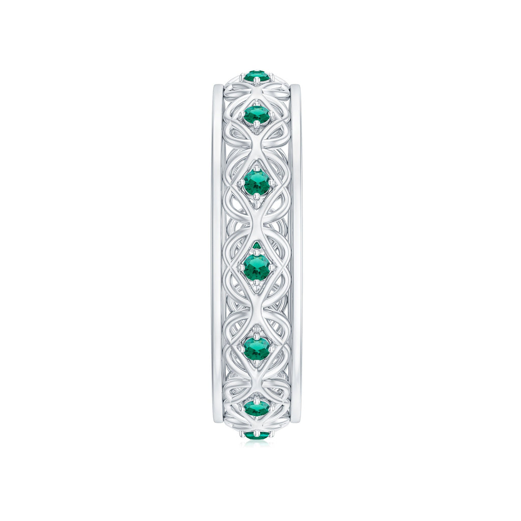 Vintage Inspired Lab Grown Emerald Celtic Wedding Band