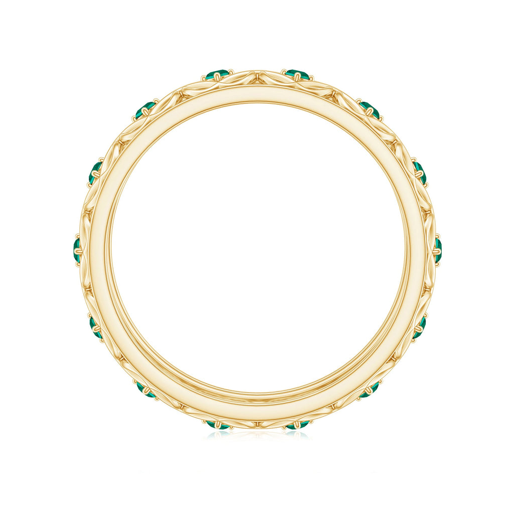 Vintage Inspired Lab Grown Emerald Celtic Wedding Band