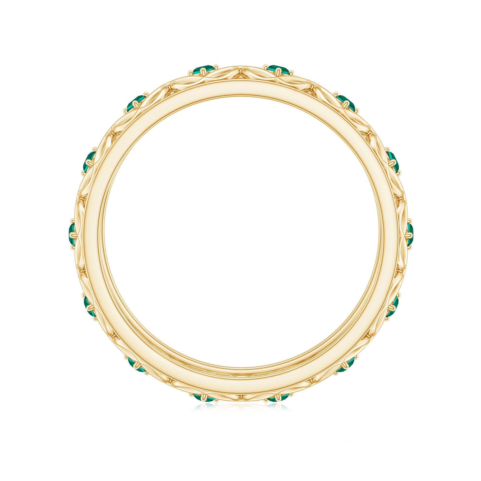 Vintage Inspired Lab Grown Emerald Celtic Wedding Band