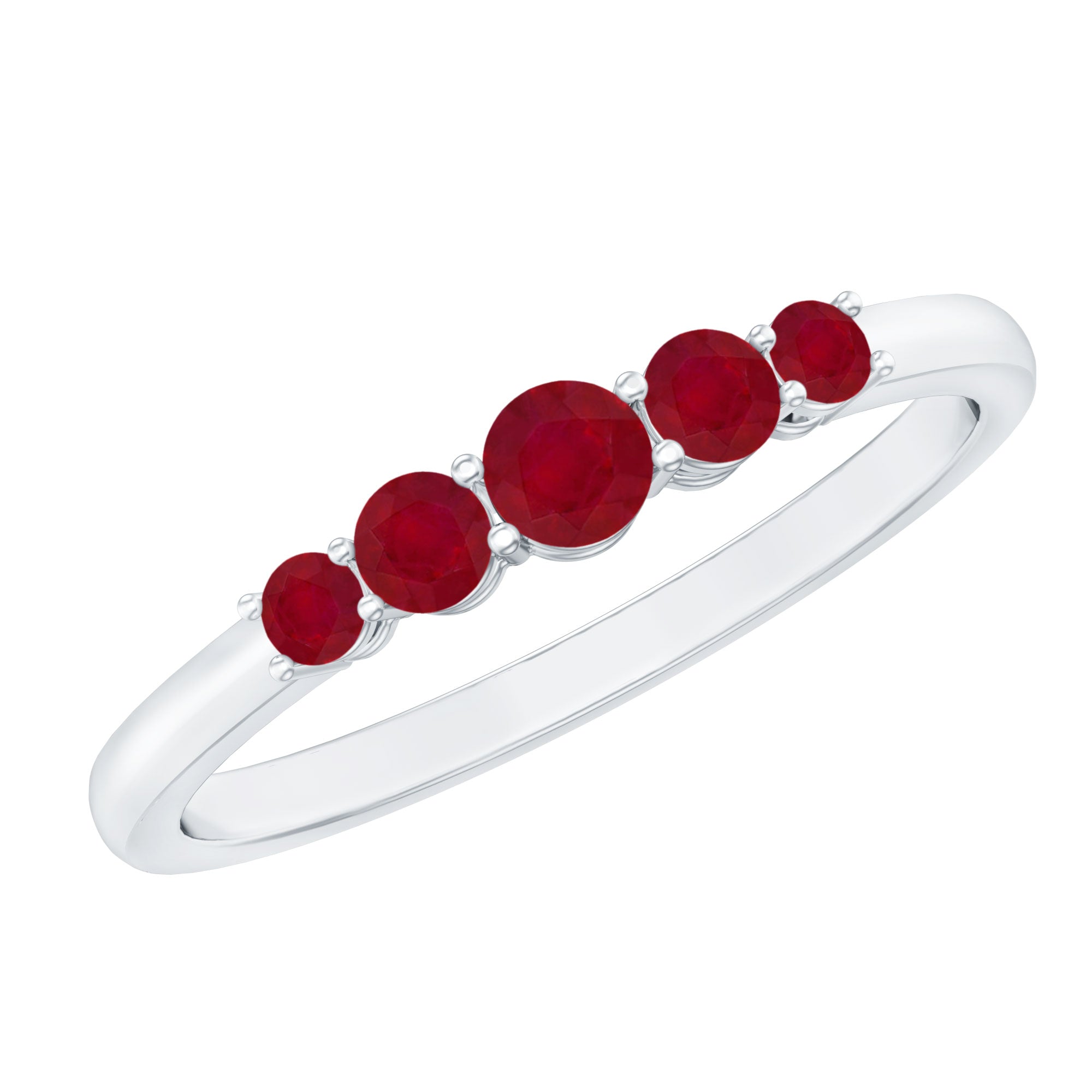 Natural July Birthstone Ruby 5 Stone Ring for Promise