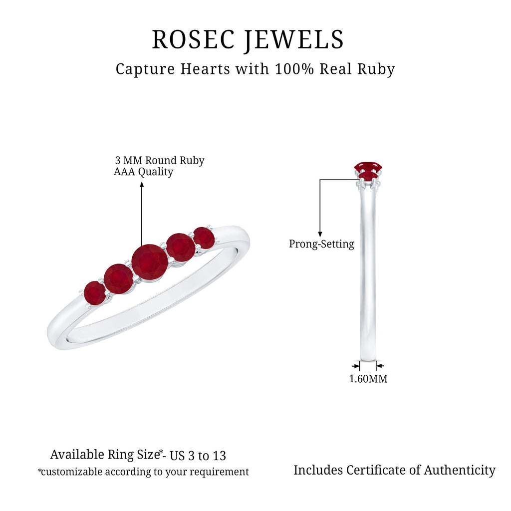 Natural July Birthstone Ruby 5 Stone Ring for Promise
