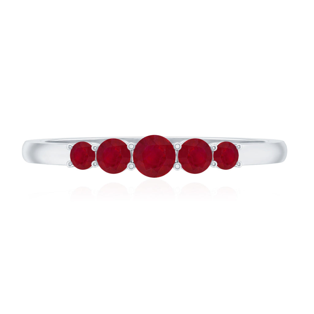Natural July Birthstone Ruby 5 Stone Ring for Promise
