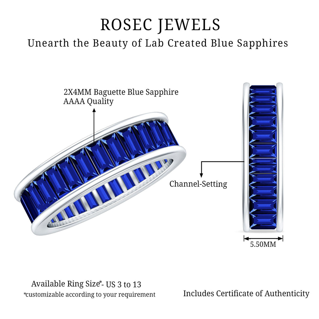 Baguette Shape Lab Created Blue Sapphire Channel Set Eternity Band