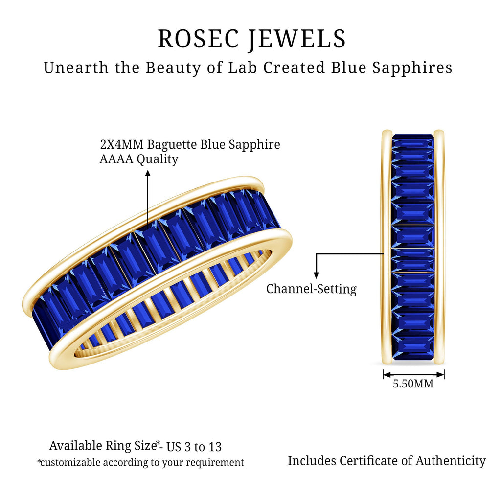 Baguette Shape Lab Created Blue Sapphire Channel Set Eternity Band