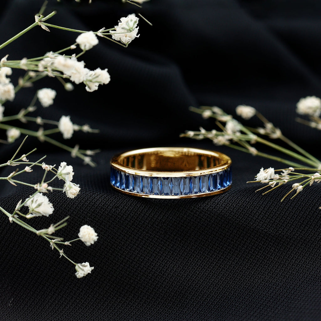 Baguette Shape Lab Created Blue Sapphire Channel Set Eternity Band