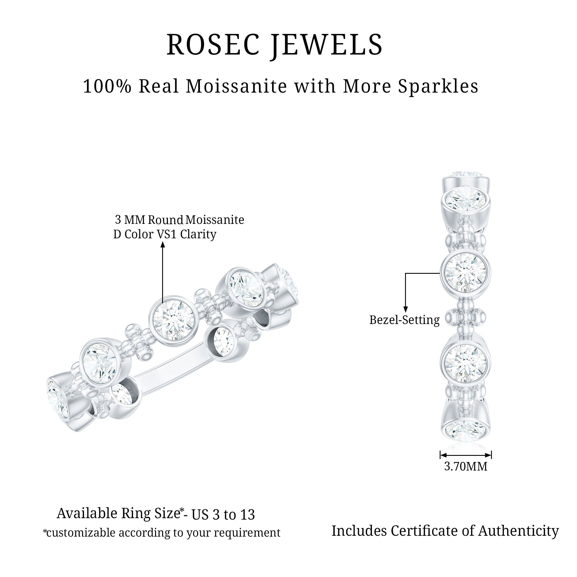 Certified Moissanite Stackable Wedding Band in Bezel Setting