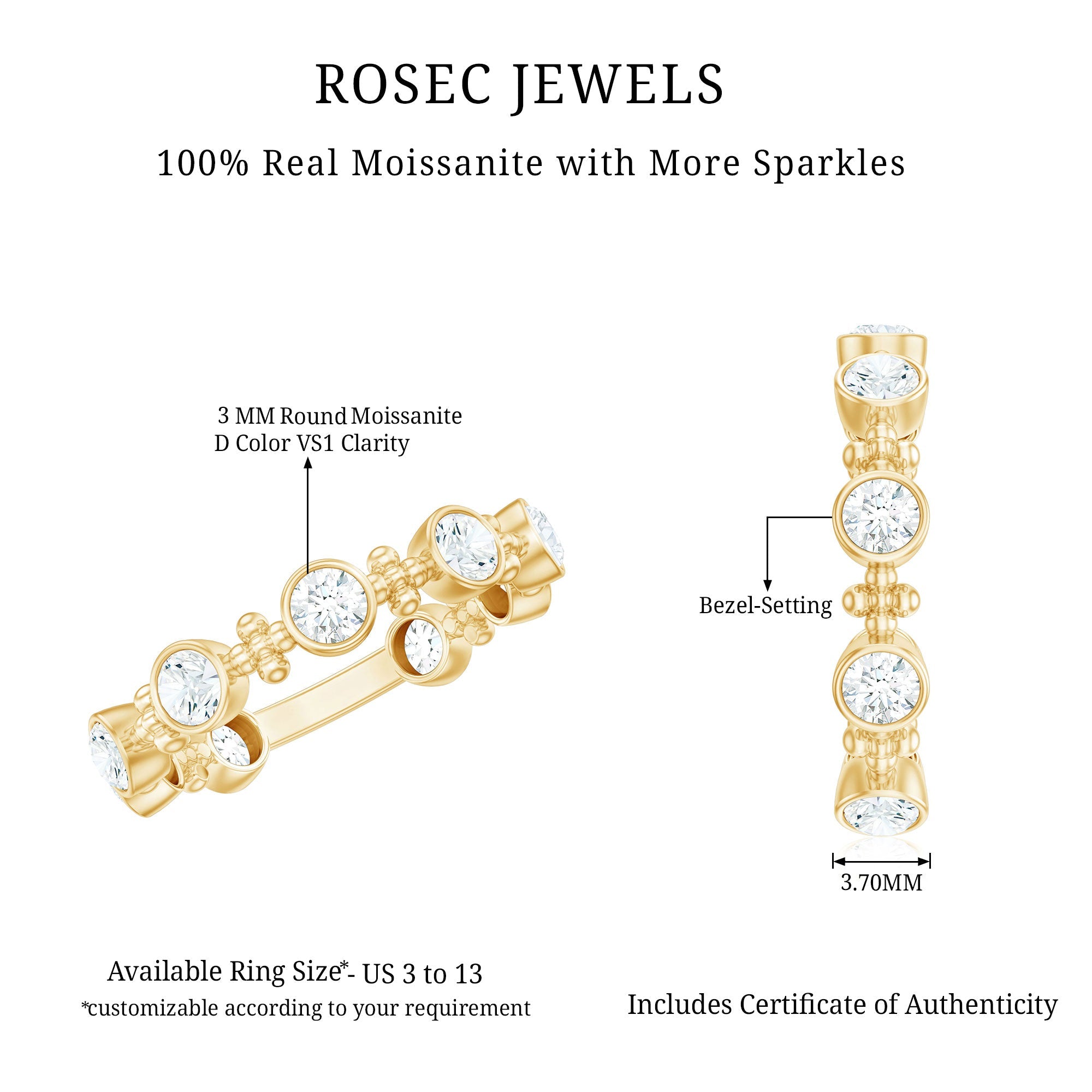 Certified Moissanite Stackable Wedding Band in Bezel Setting