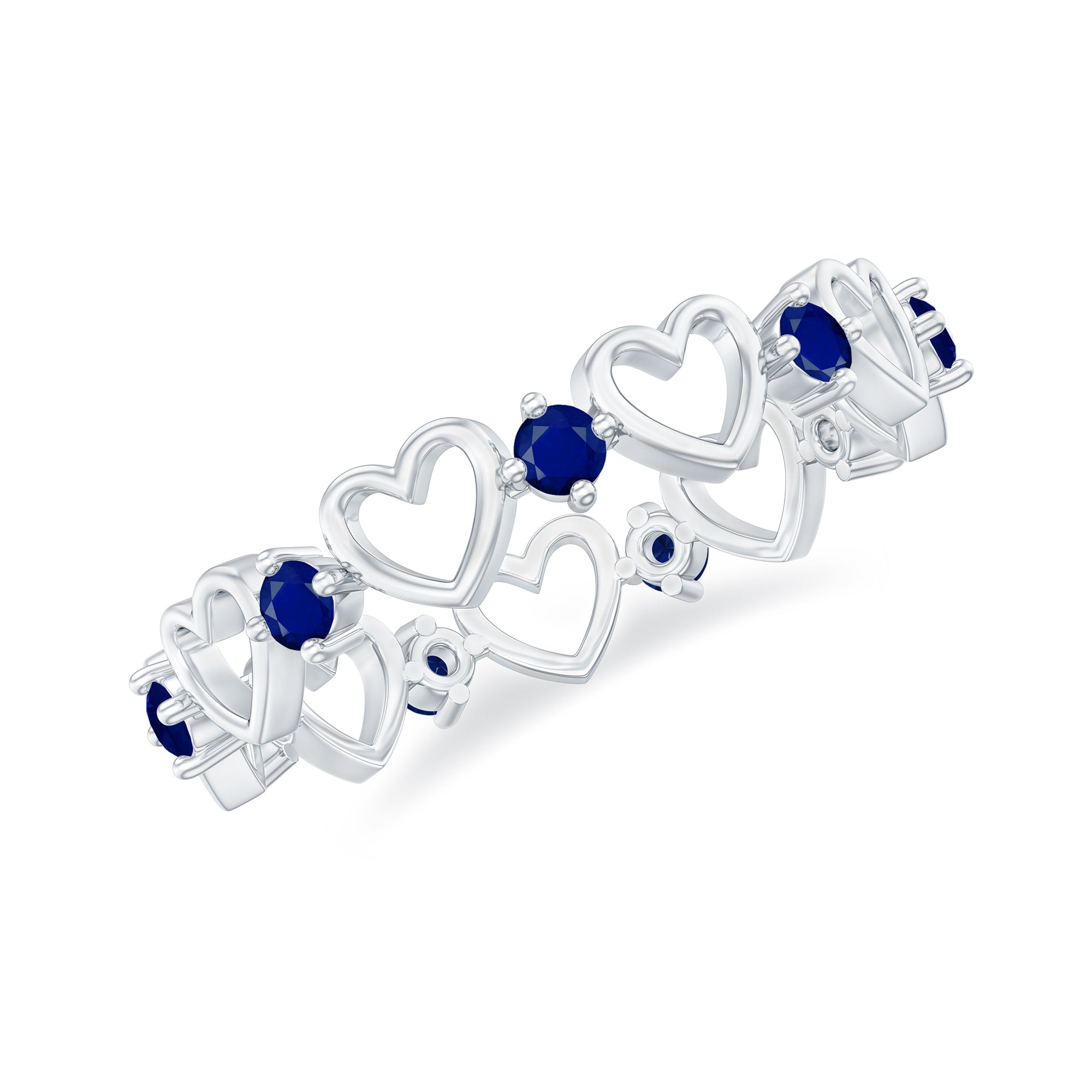 Blue Sapphire Open Heart Wedding Band Ring