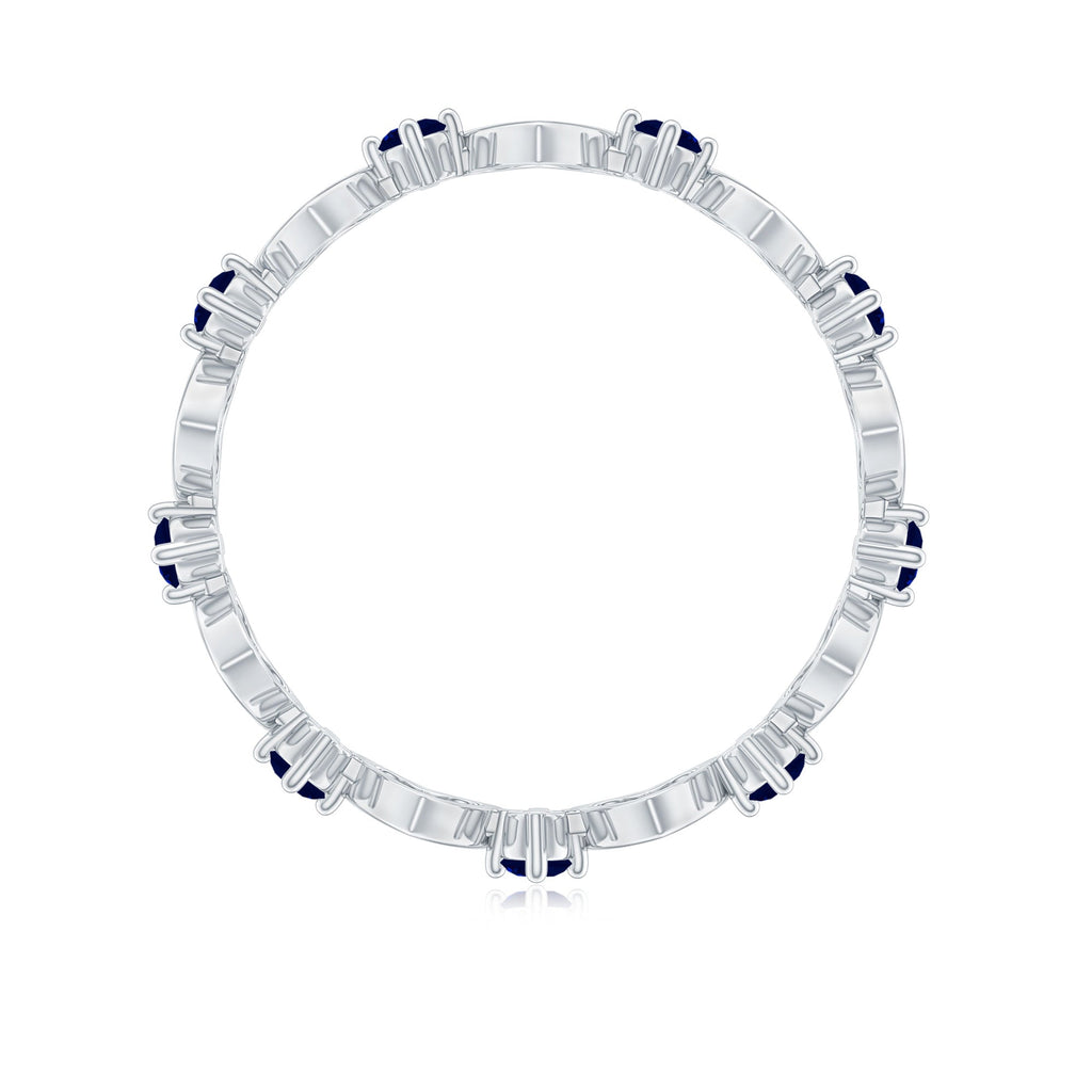 Blue Sapphire Open Heart Wedding Band Ring