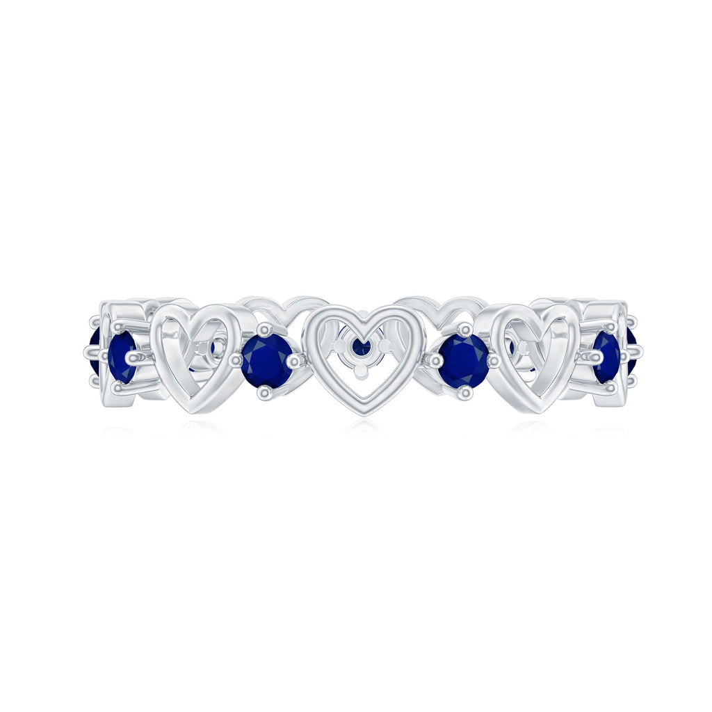 Blue Sapphire Open Heart Wedding Band Ring