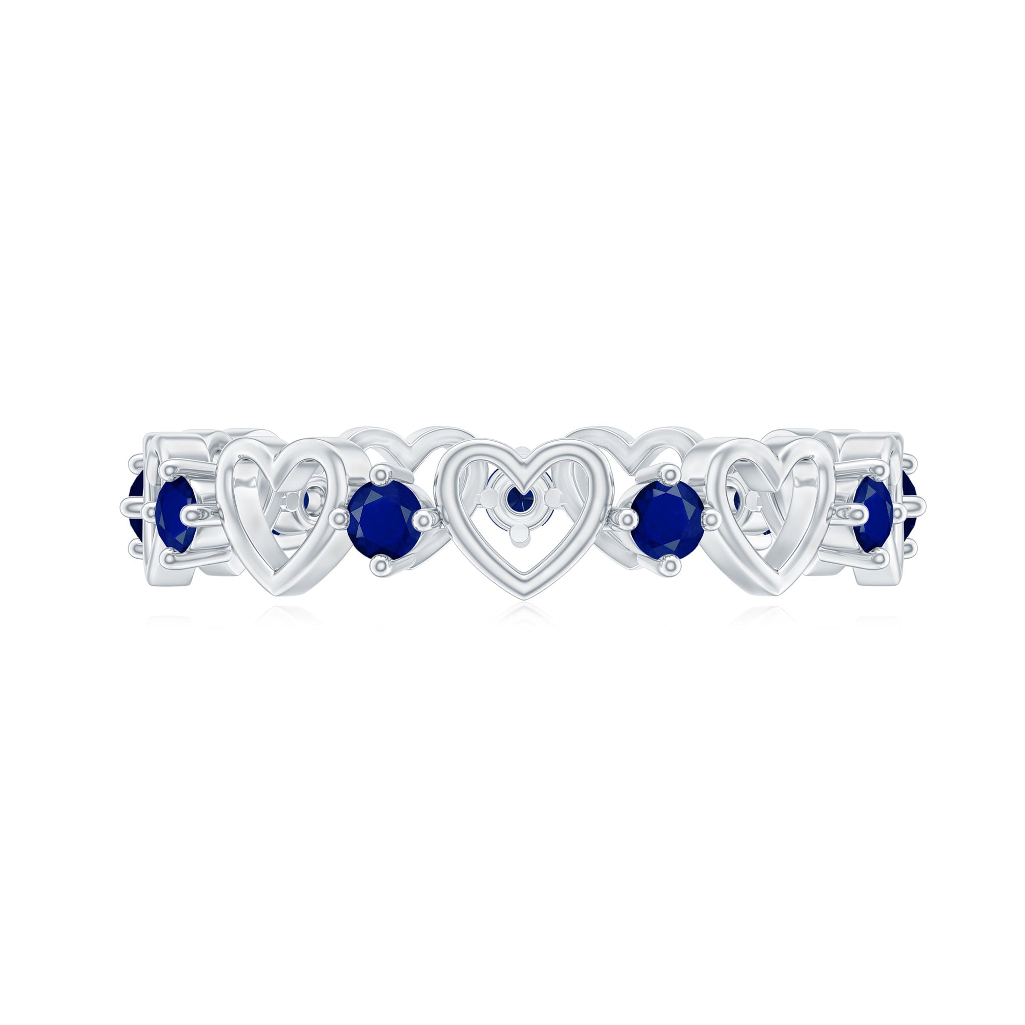 Blue Sapphire Open Heart Wedding Band Ring
