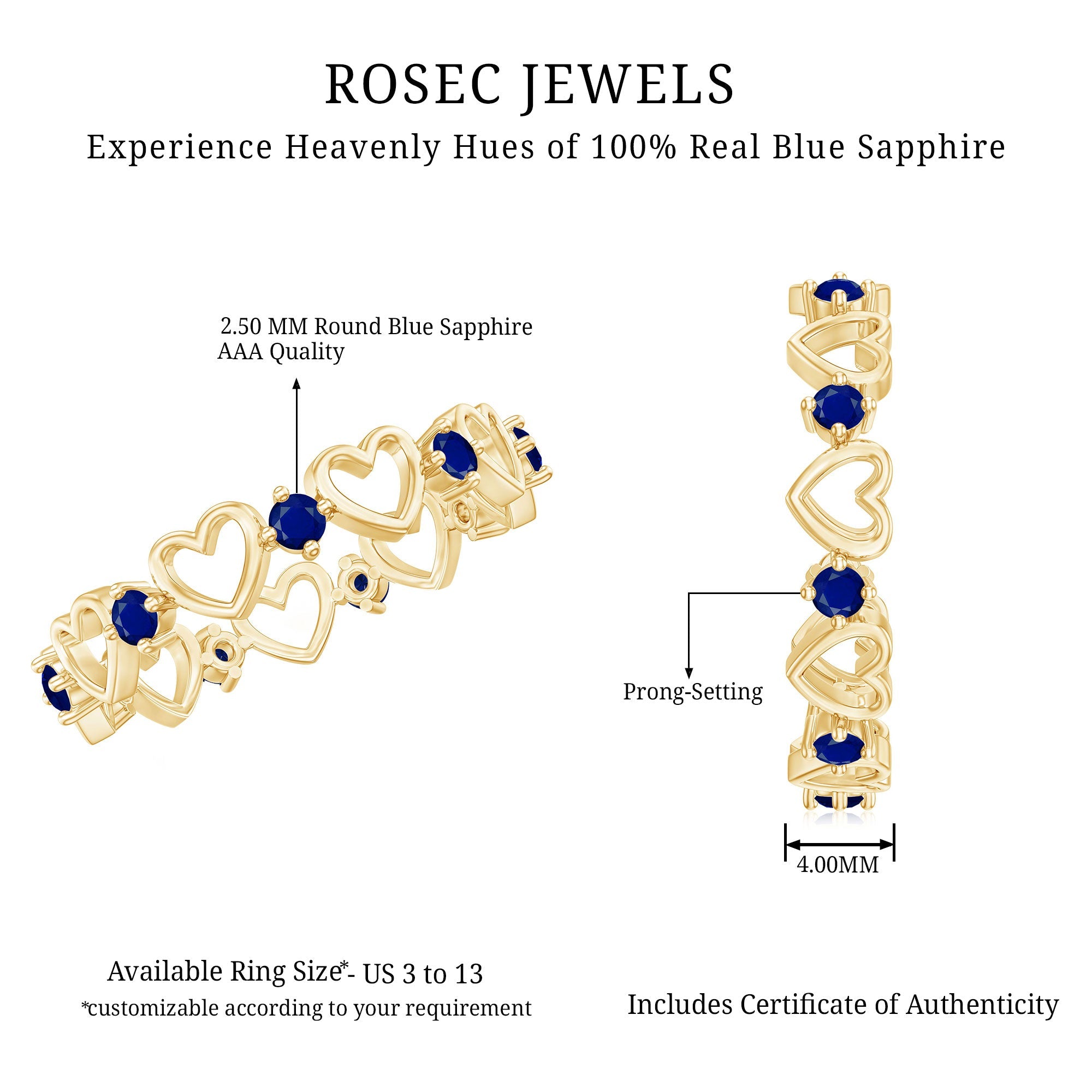 Blue Sapphire Open Heart Wedding Band Ring