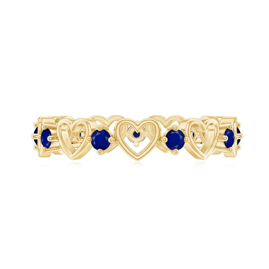 Blue Sapphire Open Heart Wedding Band Ring