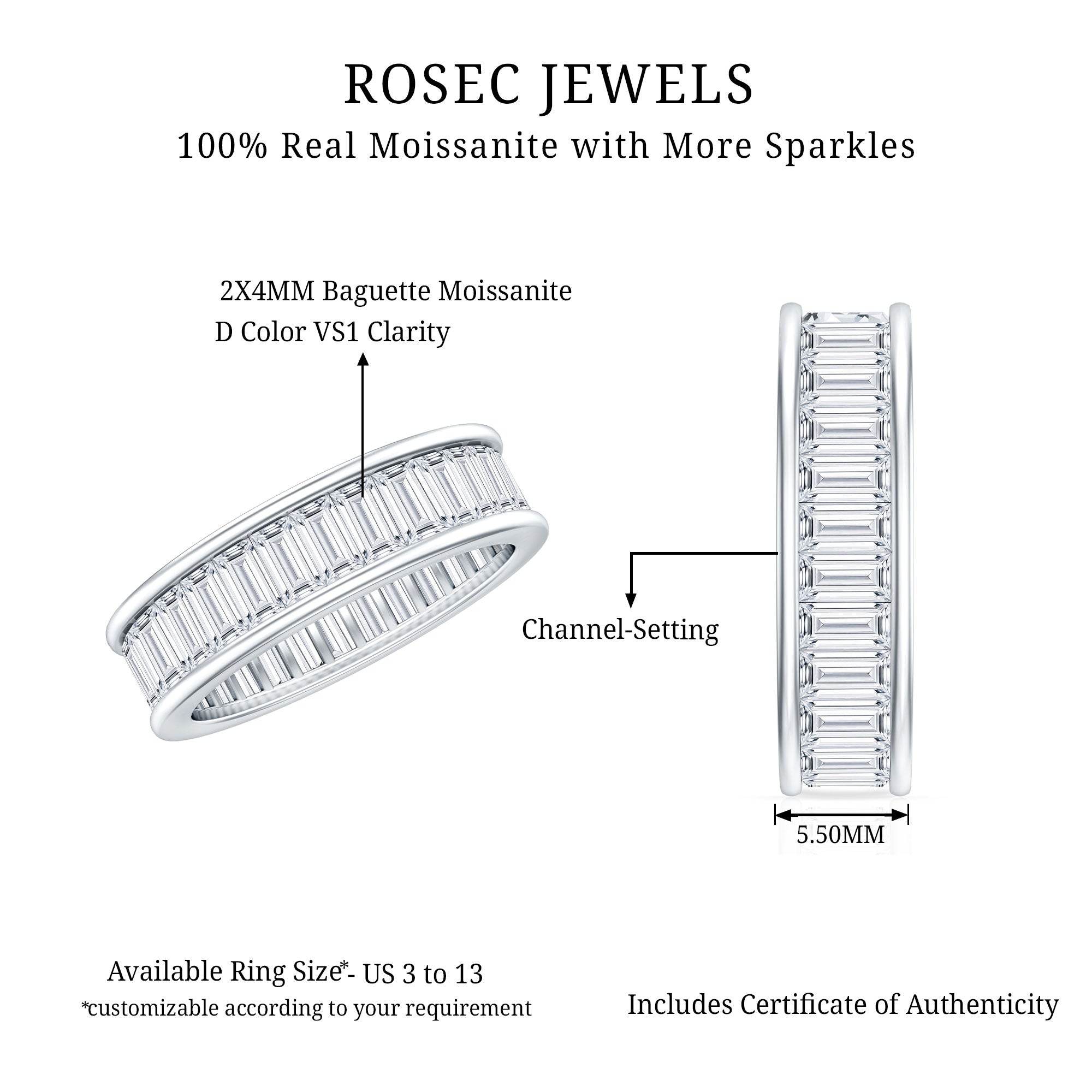 Certified Moissanite Channel Set Eternity Band