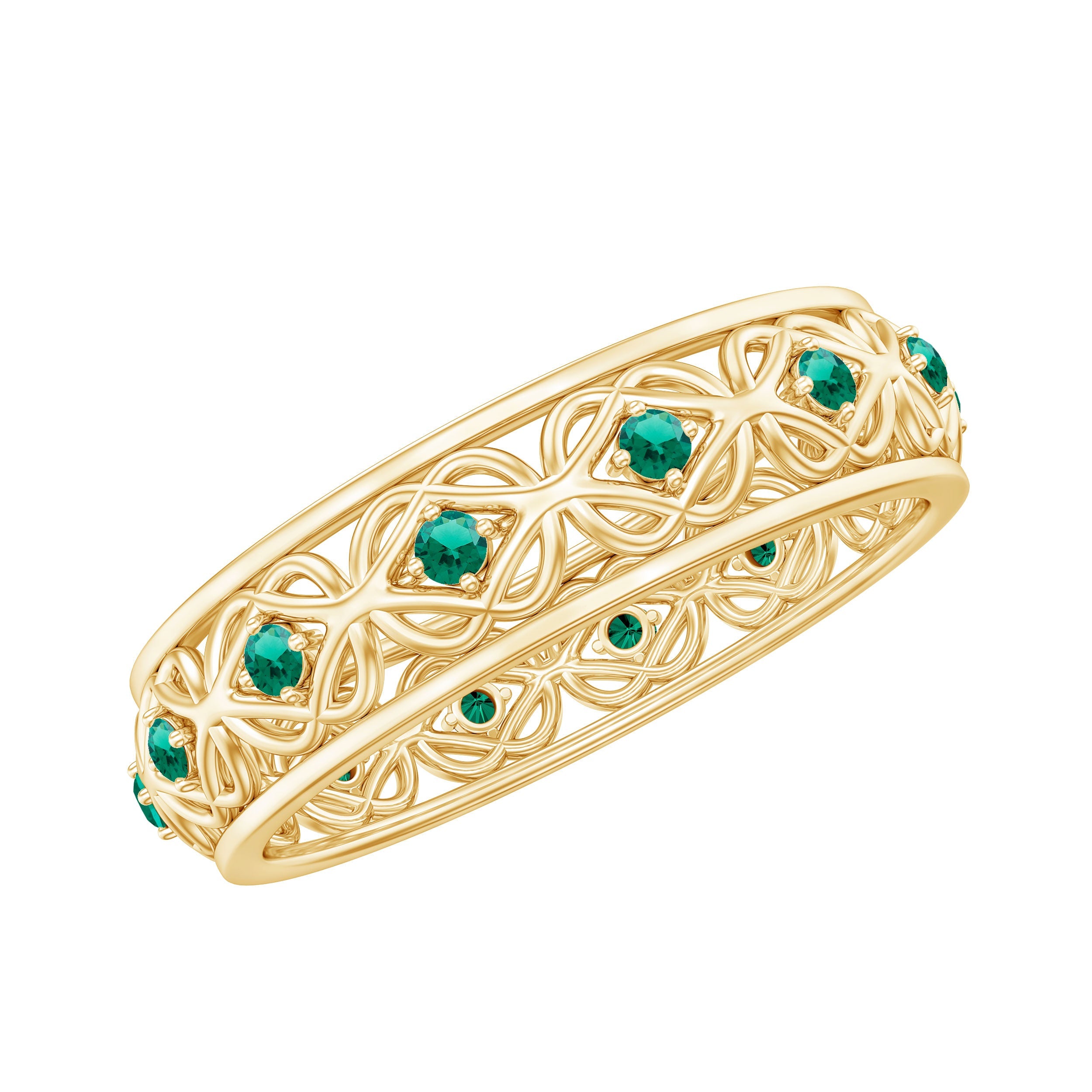 Vintage Looking Lab Grown Emerald Wedding Band for Women