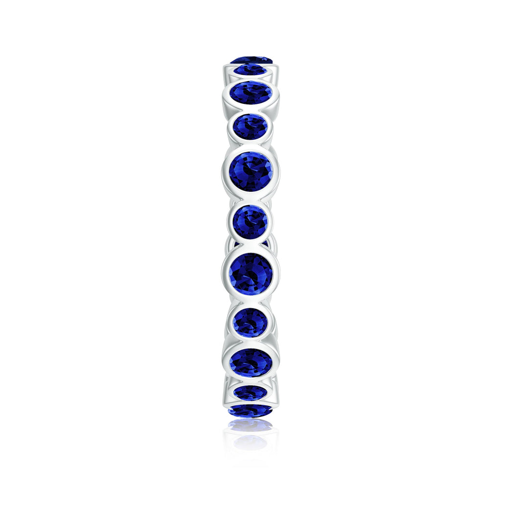 Bezel Set Round Created Blue Sapphire Unique Full Eternity Ring