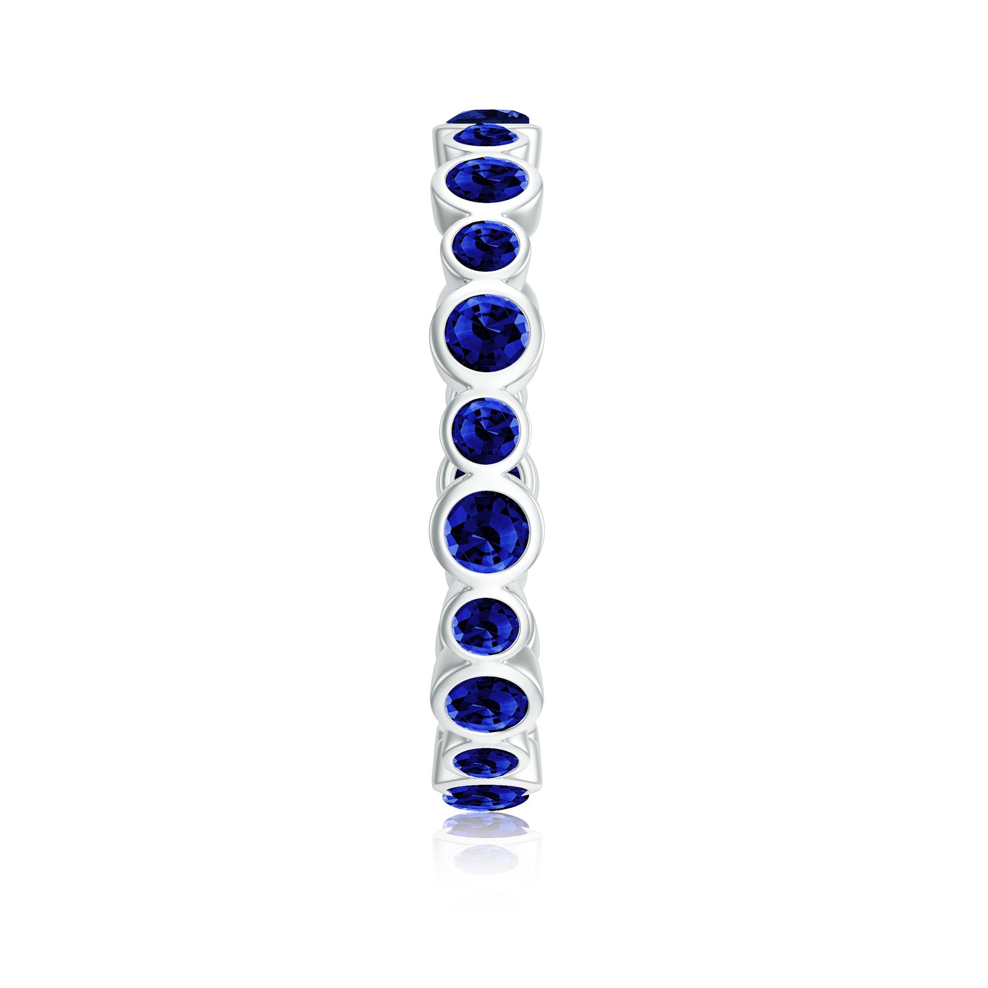 Bezel Set Round Created Blue Sapphire Unique Full Eternity Ring