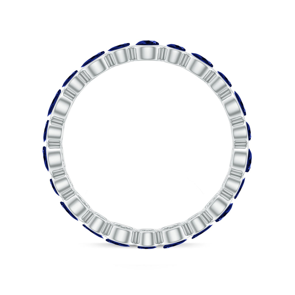 Bezel Set Round Created Blue Sapphire Unique Full Eternity Ring