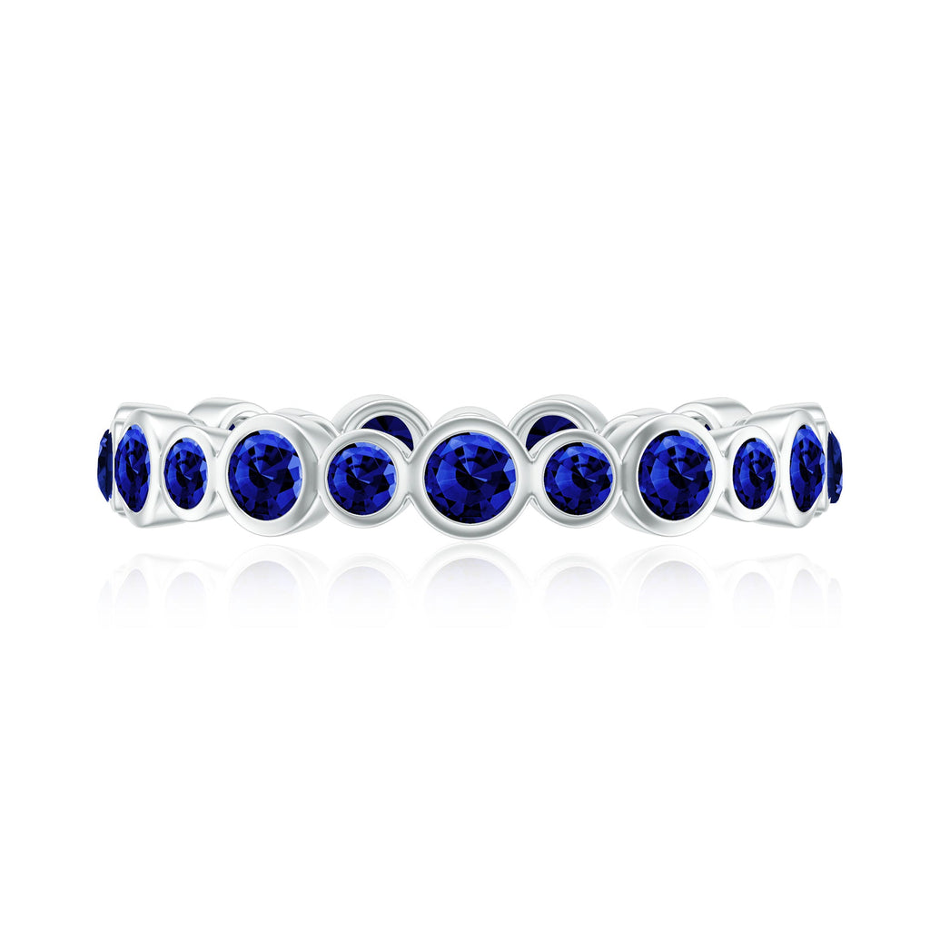 Bezel Set Round Created Blue Sapphire Unique Full Eternity Ring