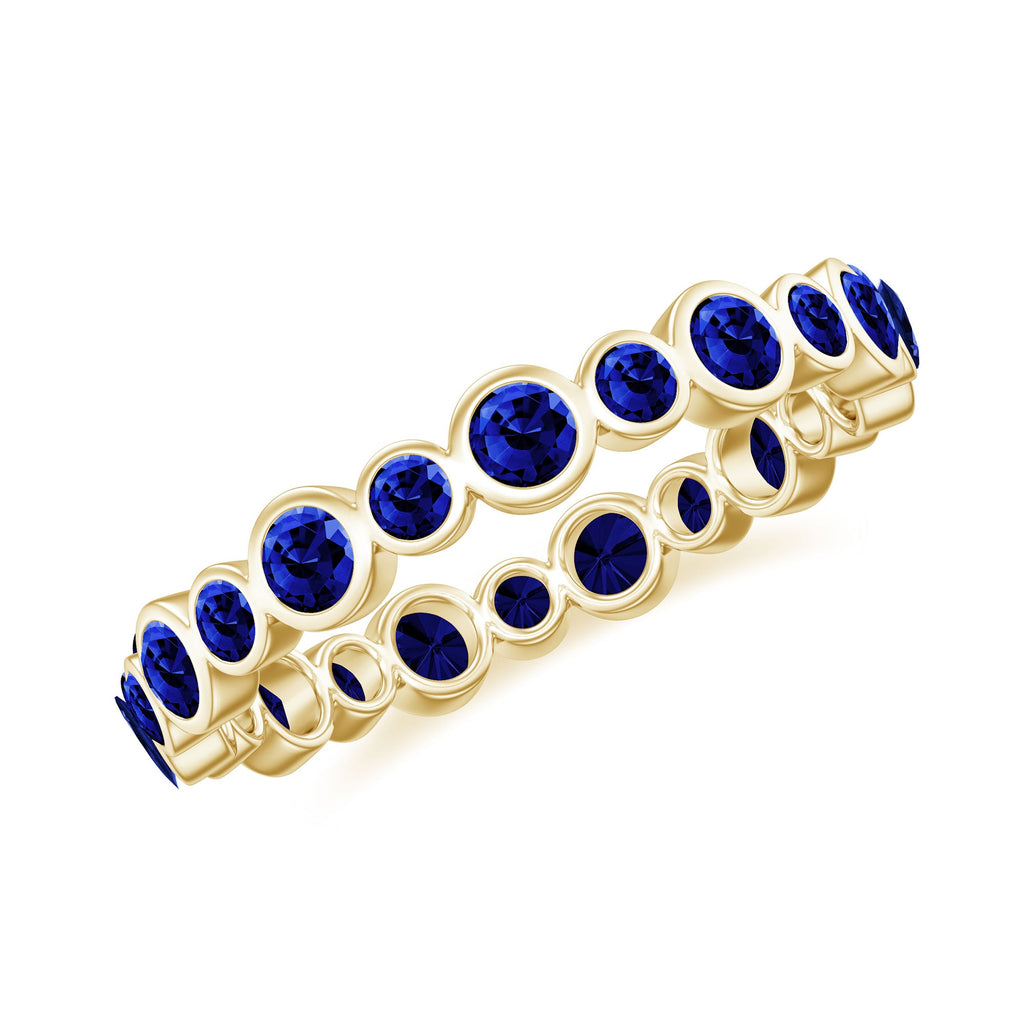 Bezel Set Round Created Blue Sapphire Unique Full Eternity Ring