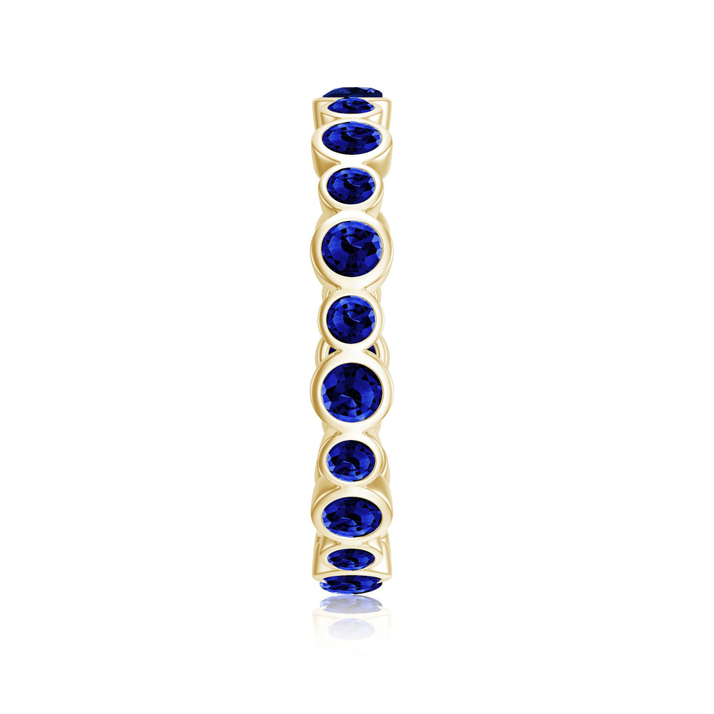 Bezel Set Round Created Blue Sapphire Unique Full Eternity Ring