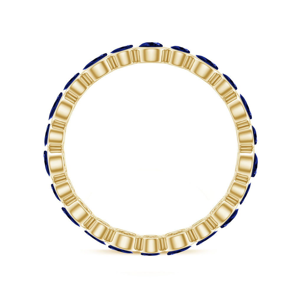 Bezel Set Round Created Blue Sapphire Unique Full Eternity Ring