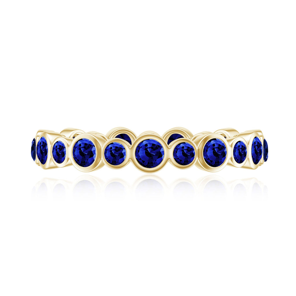 Bezel Set Round Created Blue Sapphire Unique Full Eternity Ring
