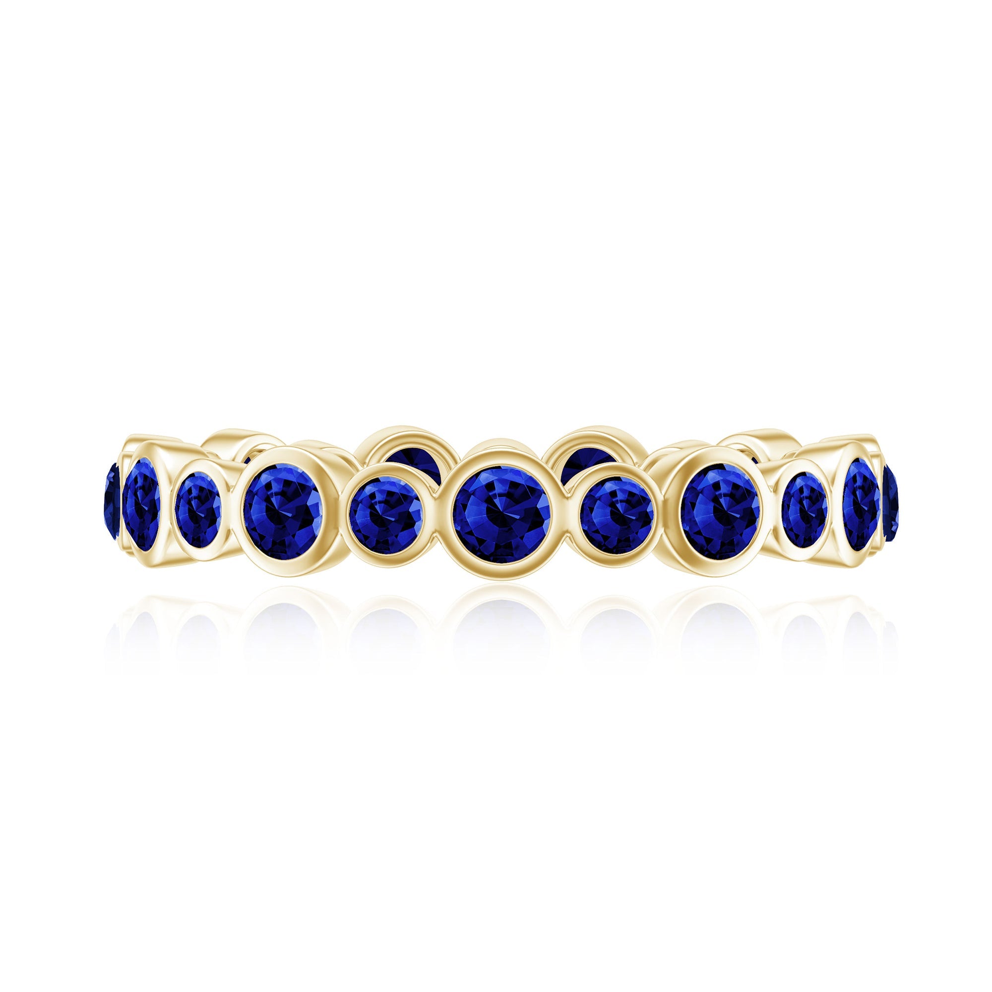 Bezel Set Round Created Blue Sapphire Unique Full Eternity Ring