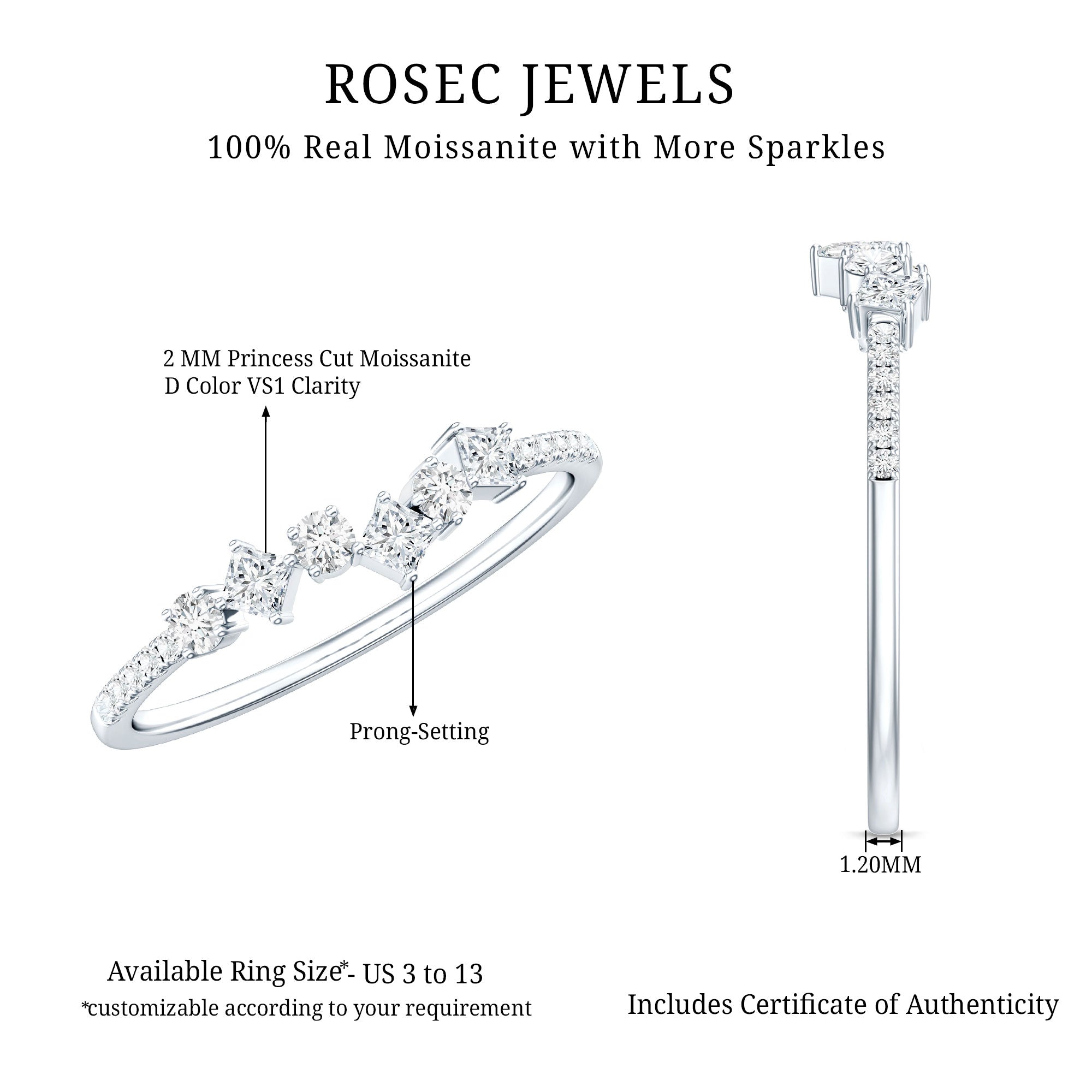 Certified Moissanite Half Eternity Ring for Women