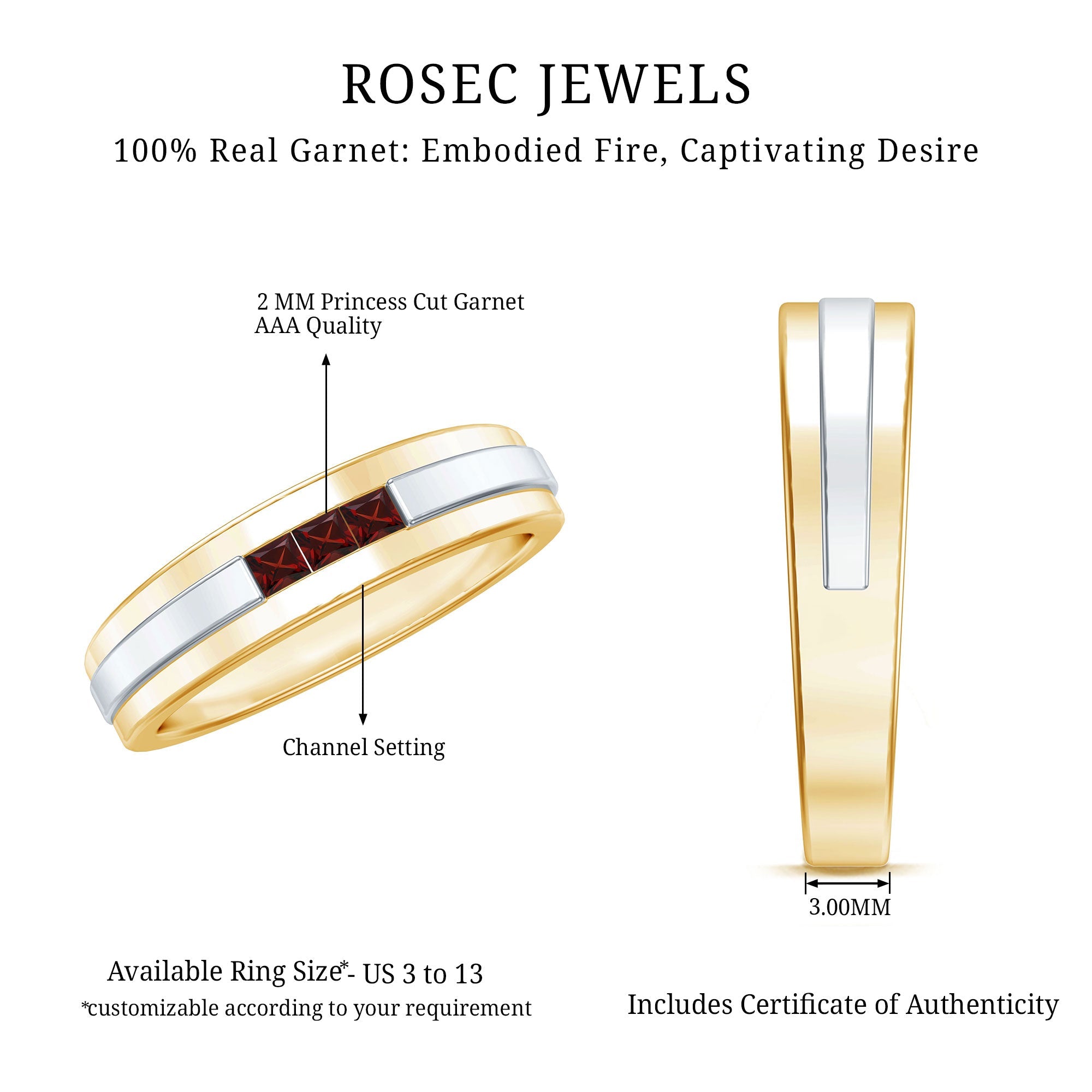 Classic Princess Cut Garnet Wedding Band with Certificate