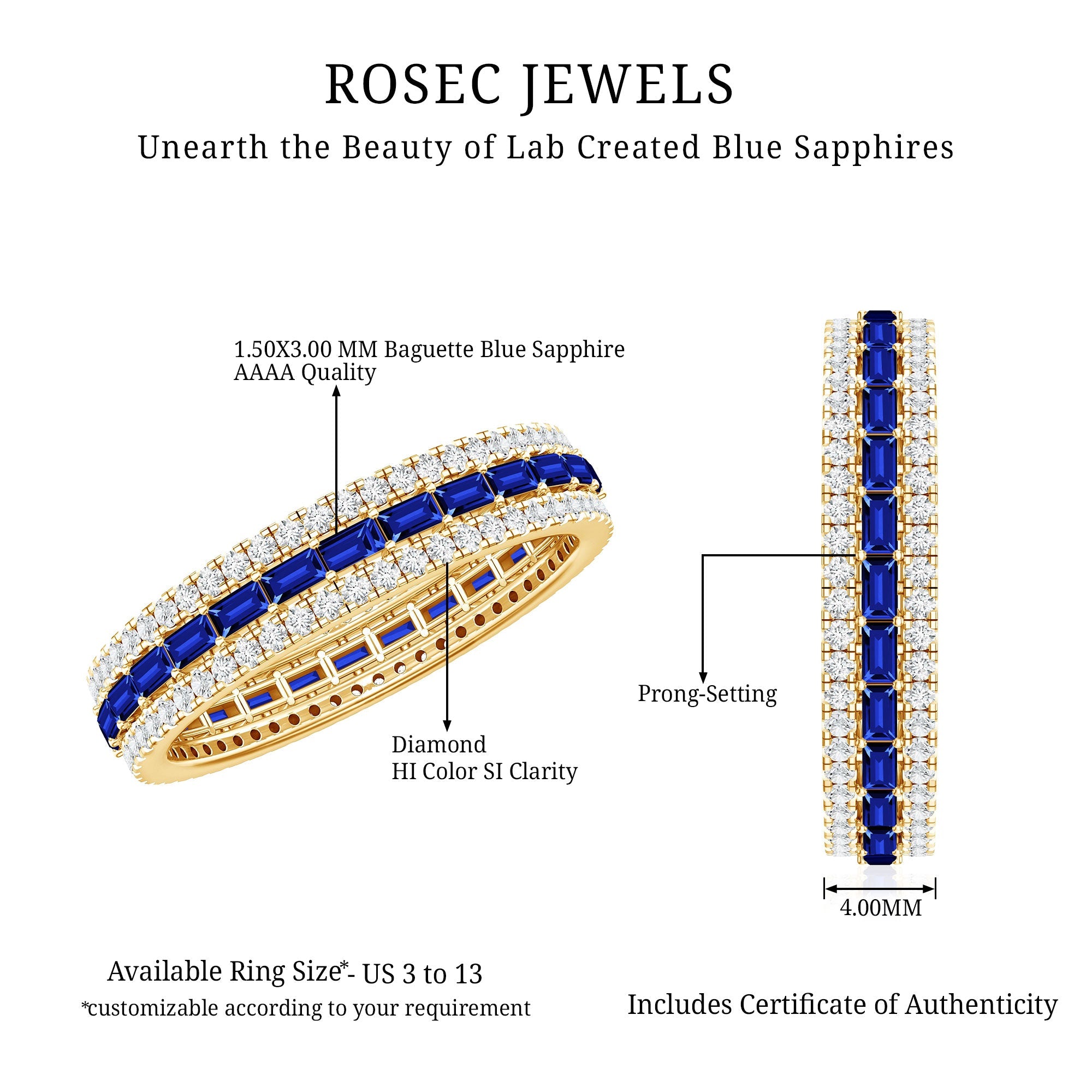 Lab Grown Blue Sapphire Eternity Wedding Band With Natural Diamond
