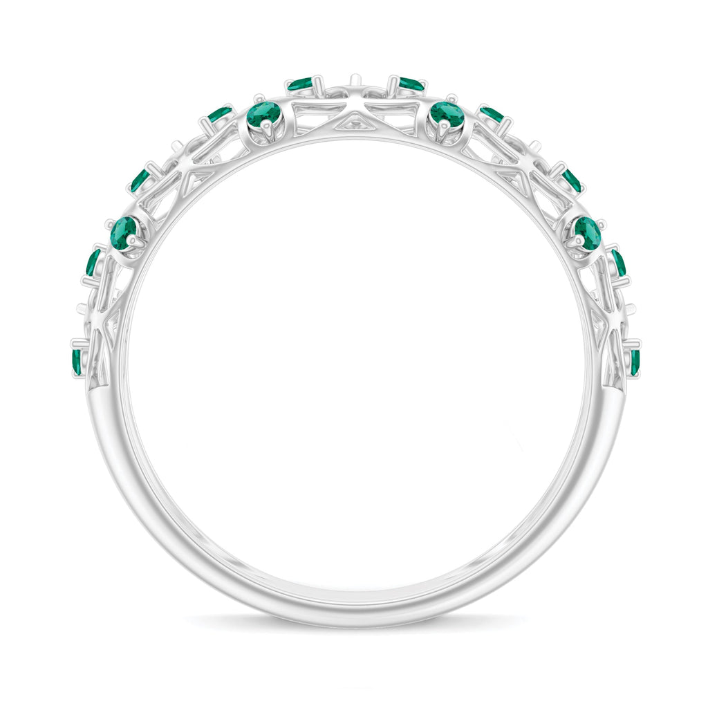 Certified Lab Grown Emerald Half Eternity Band with Filigree Details