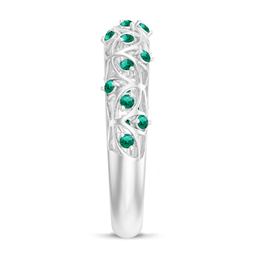 Certified Lab Grown Emerald Half Eternity Band with Filigree Details