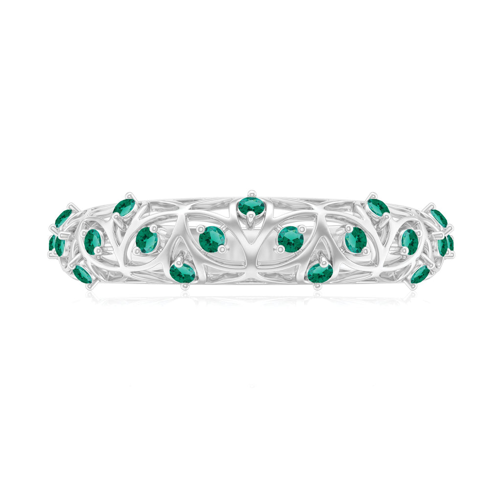 Certified Lab Grown Emerald Half Eternity Band with Filigree Details