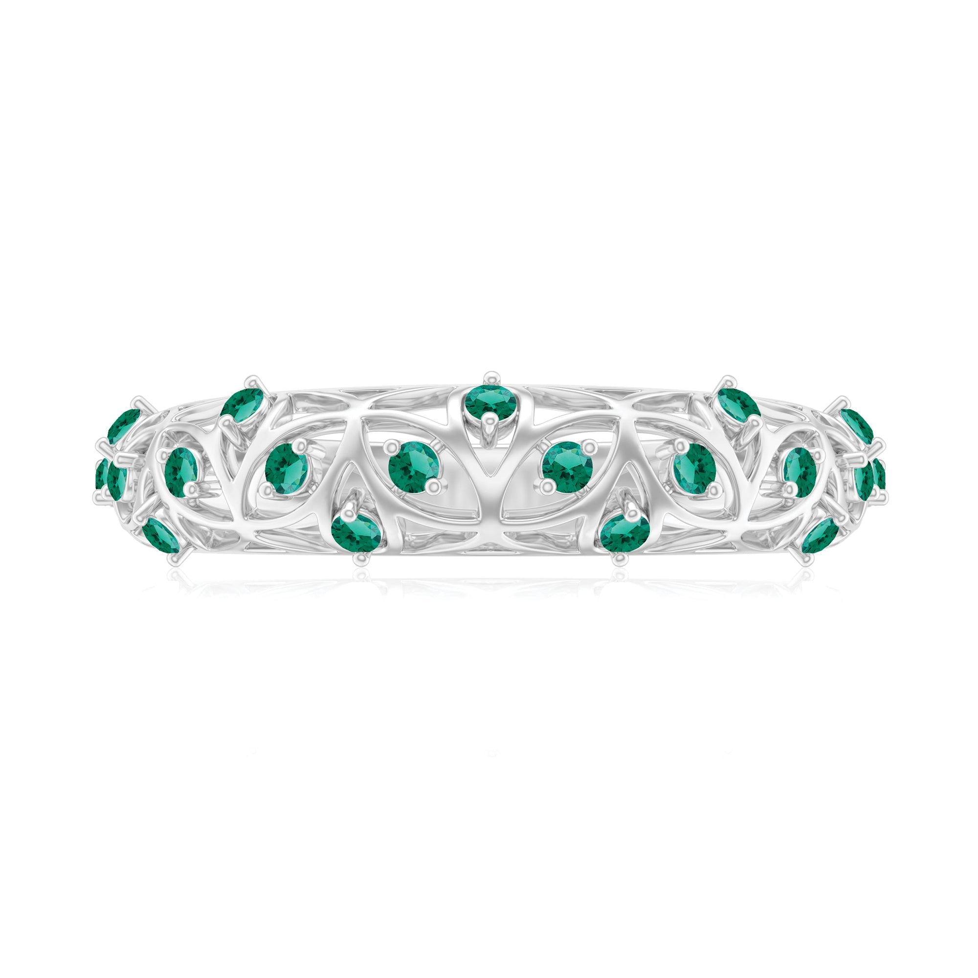Certified Lab Grown Emerald Half Eternity Band with Filigree Details