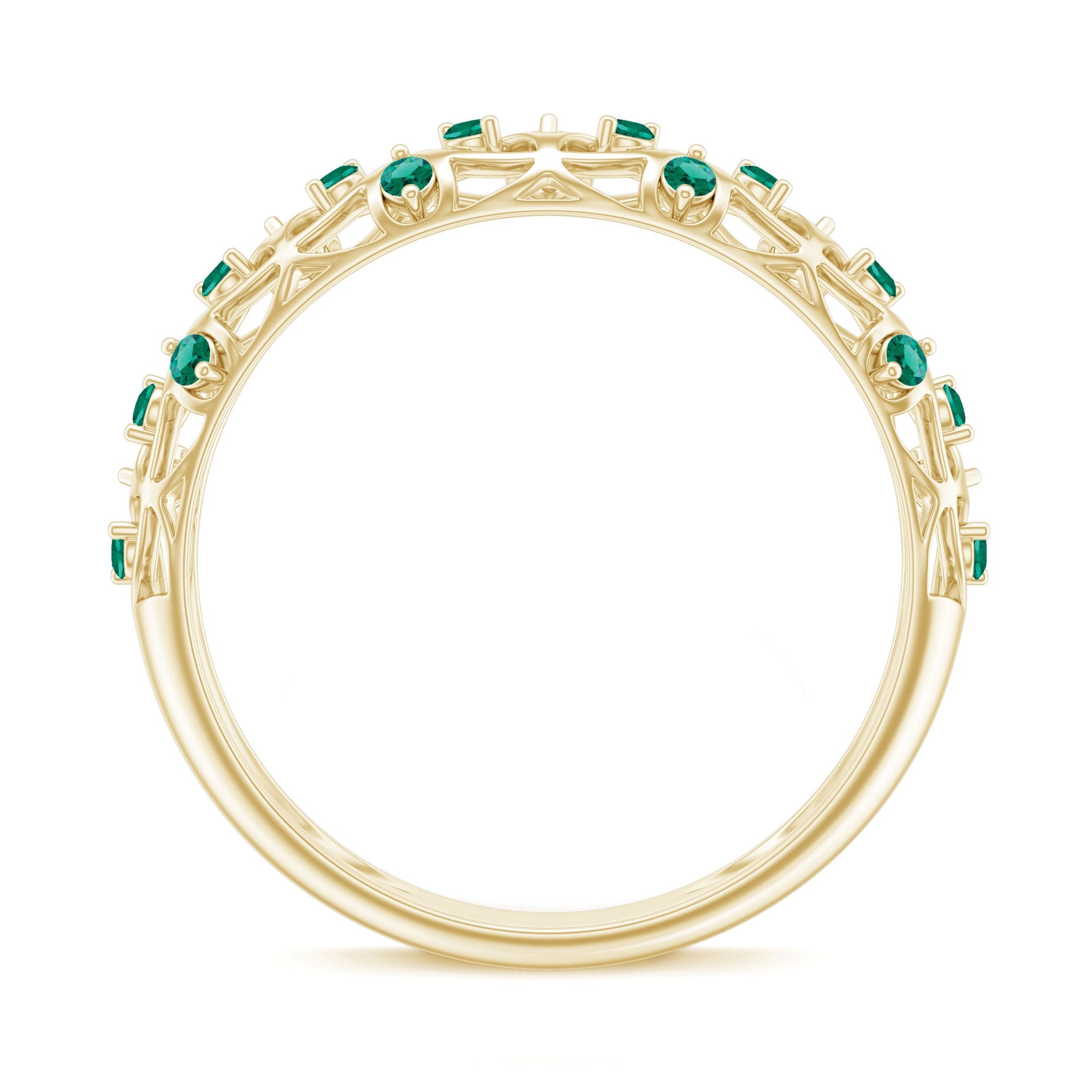 Certified Lab Grown Emerald Half Eternity Band with Filigree Details
