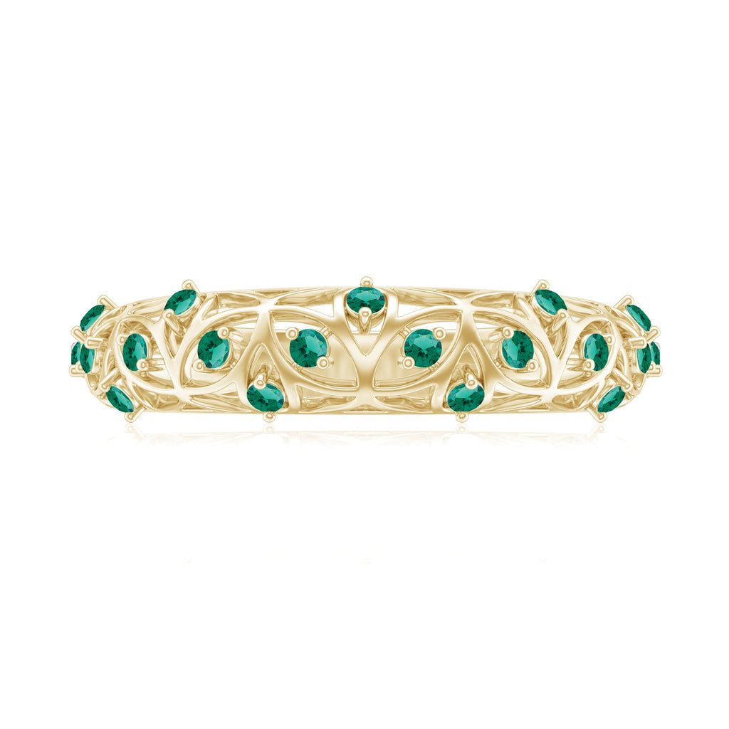 Certified Lab Grown Emerald Half Eternity Band with Filigree Details