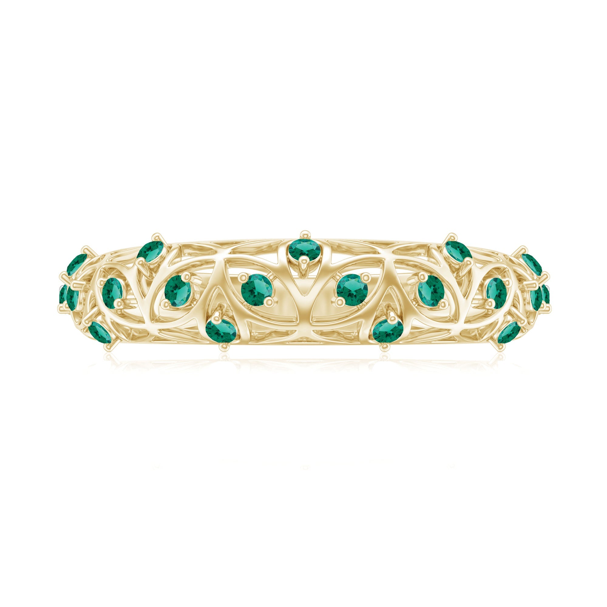 Certified Lab Grown Emerald Half Eternity Band with Filigree Details