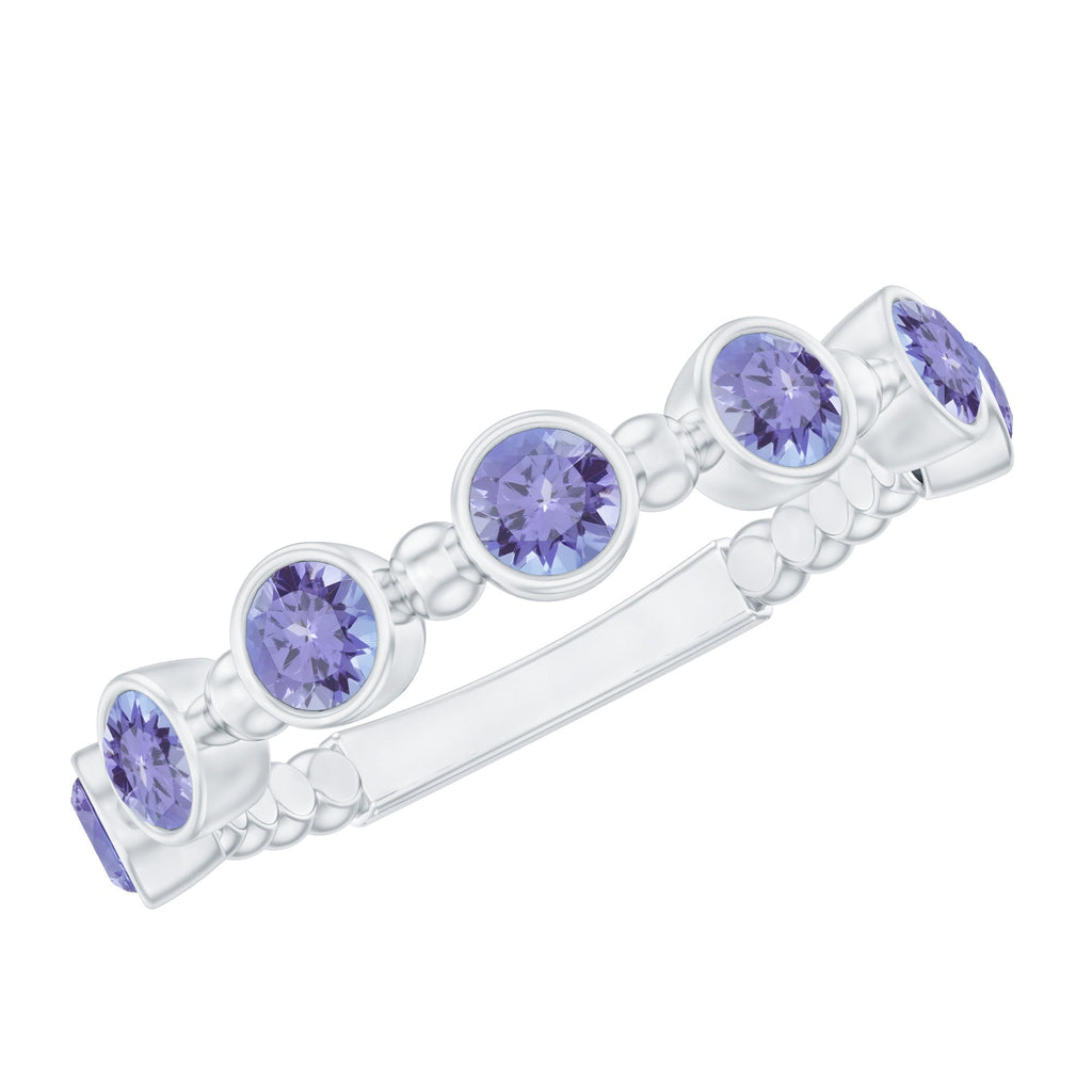 Natural Tanzanite Half Eternity Ring in Bezel Setting