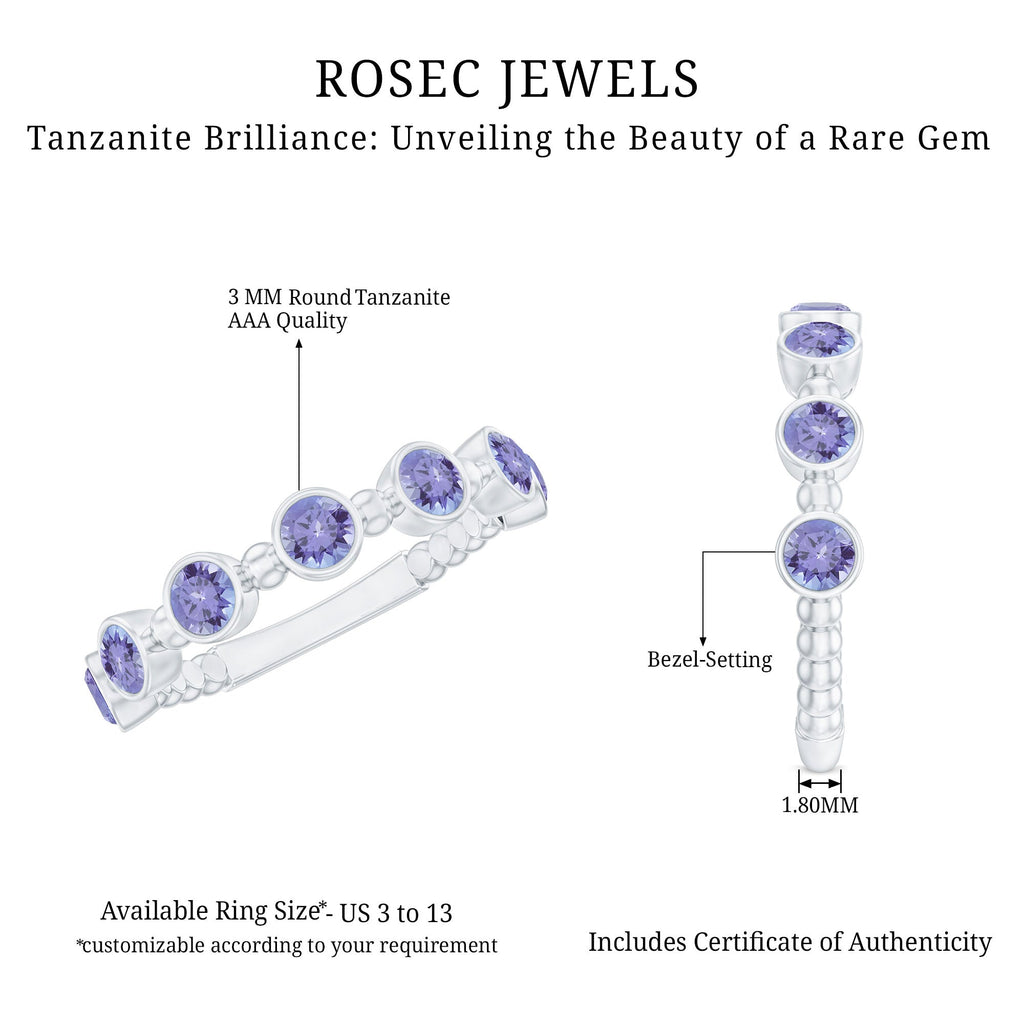 Natural Tanzanite Half Eternity Ring in Bezel Setting