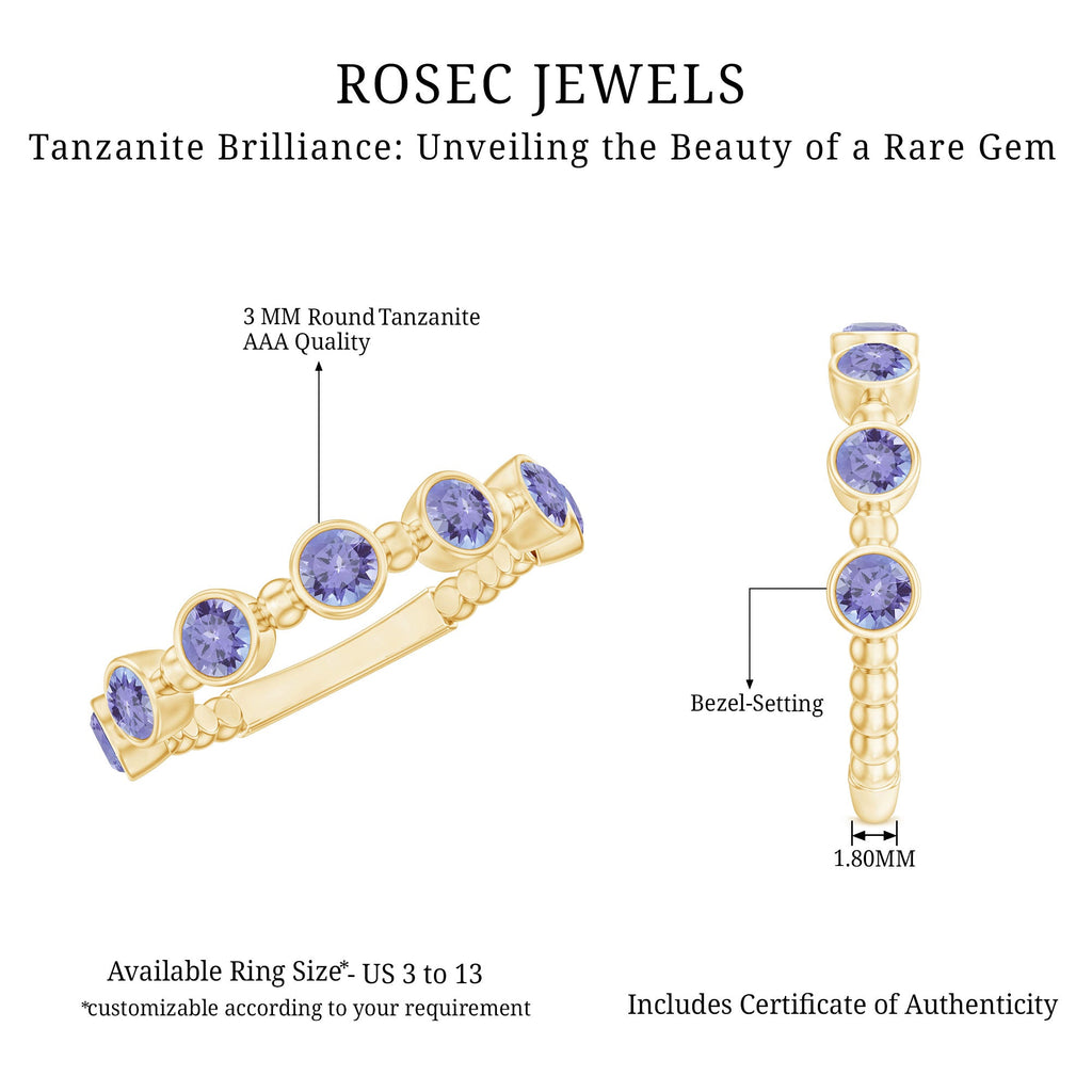 Natural Tanzanite Half Eternity Ring in Bezel Setting