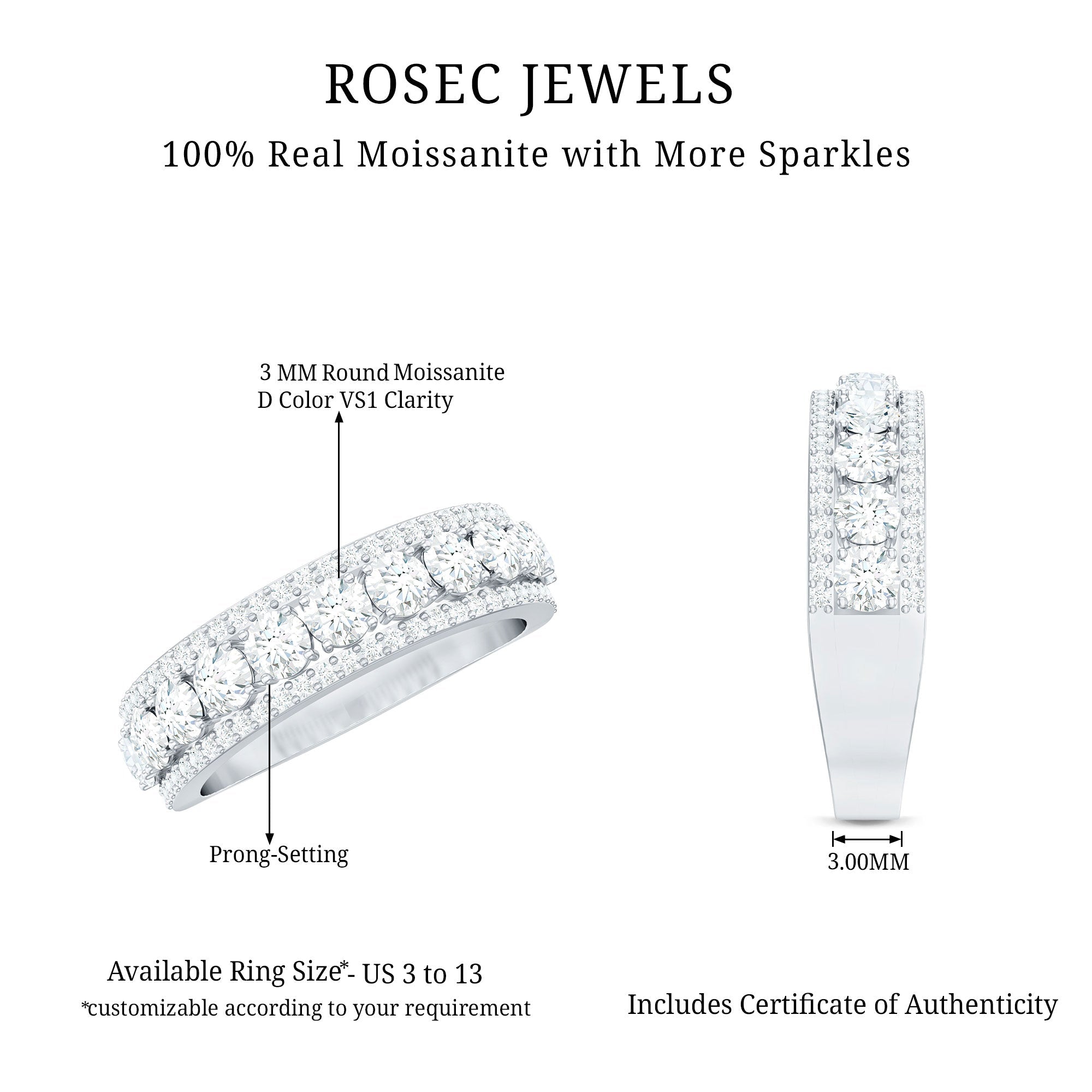 Certified Moissanite Wedding Anniversary Band Ring for Women
