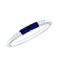 Natural Baguette Shape Blue Sapphire Promise Ring with Diamond