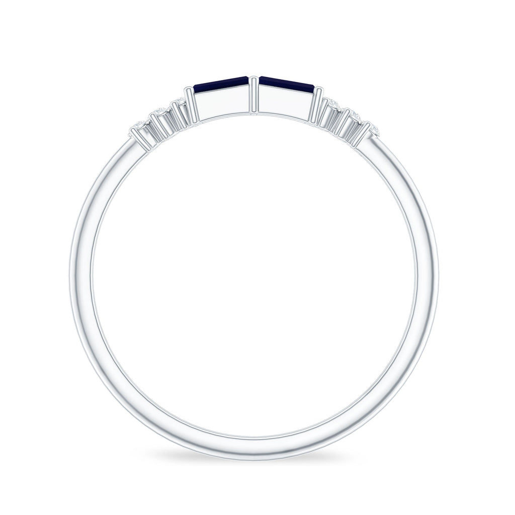 Natural Baguette Shape Blue Sapphire Promise Ring with Diamond
