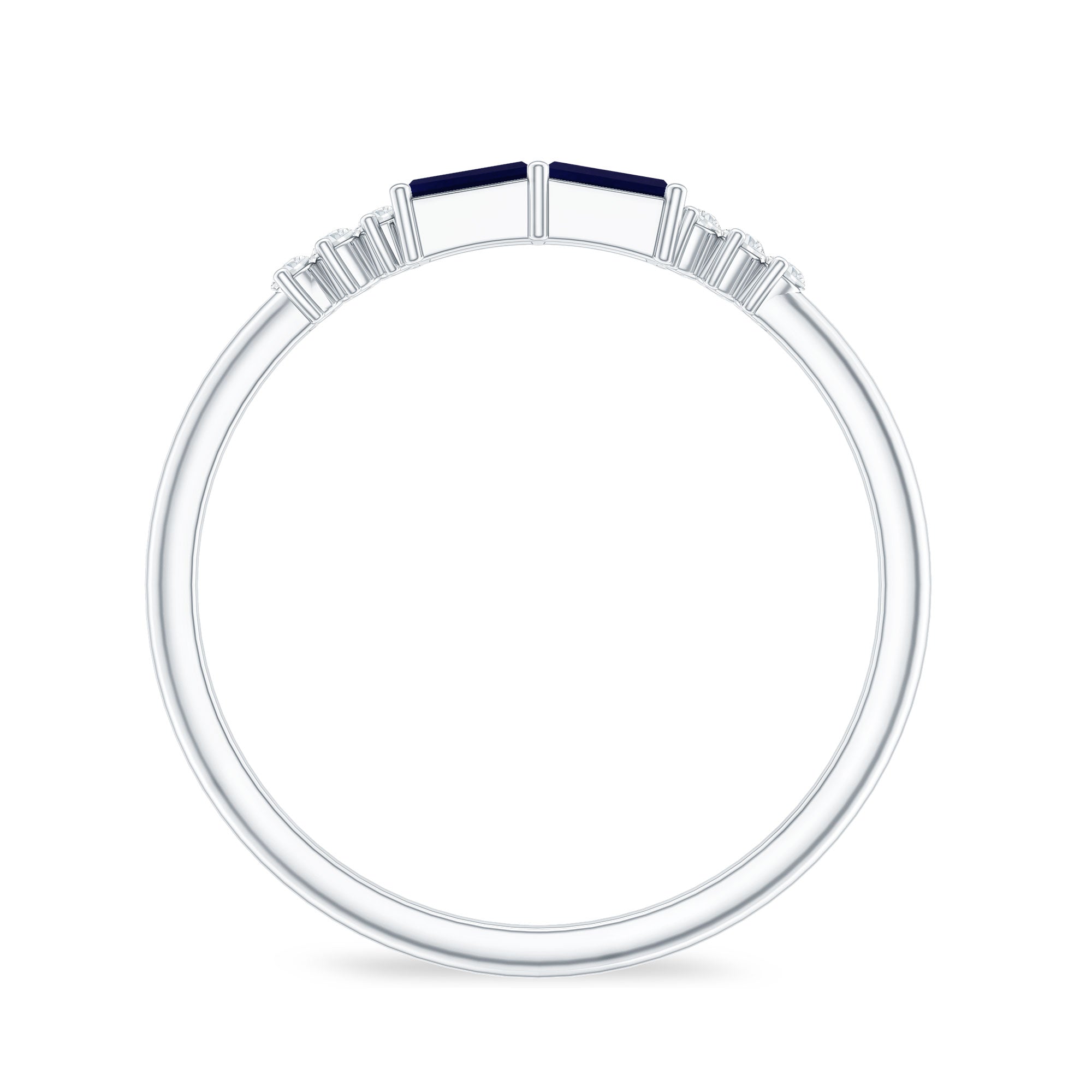 Natural Baguette Shape Blue Sapphire Promise Ring with Diamond