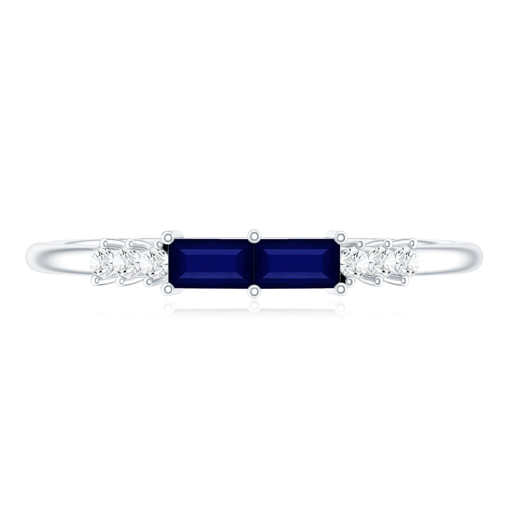 Natural Baguette Shape Blue Sapphire Promise Ring with Diamond