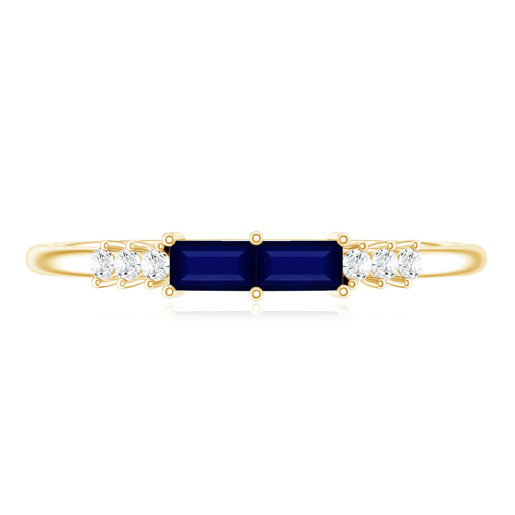 Natural Baguette Shape Blue Sapphire Promise Ring with Diamond