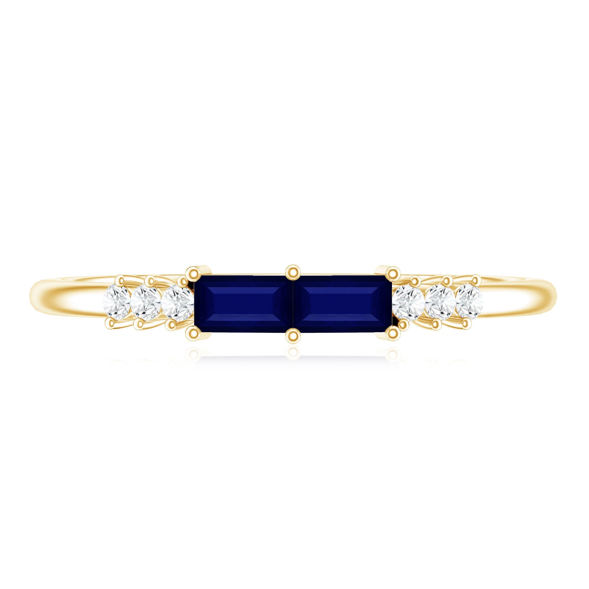 Natural Baguette Shape Blue Sapphire Promise Ring with Diamond