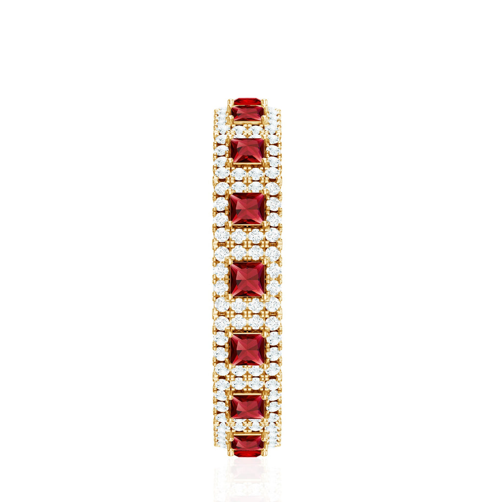 Princess Cut Lab Created Ruby Wedding Band with Diamonds